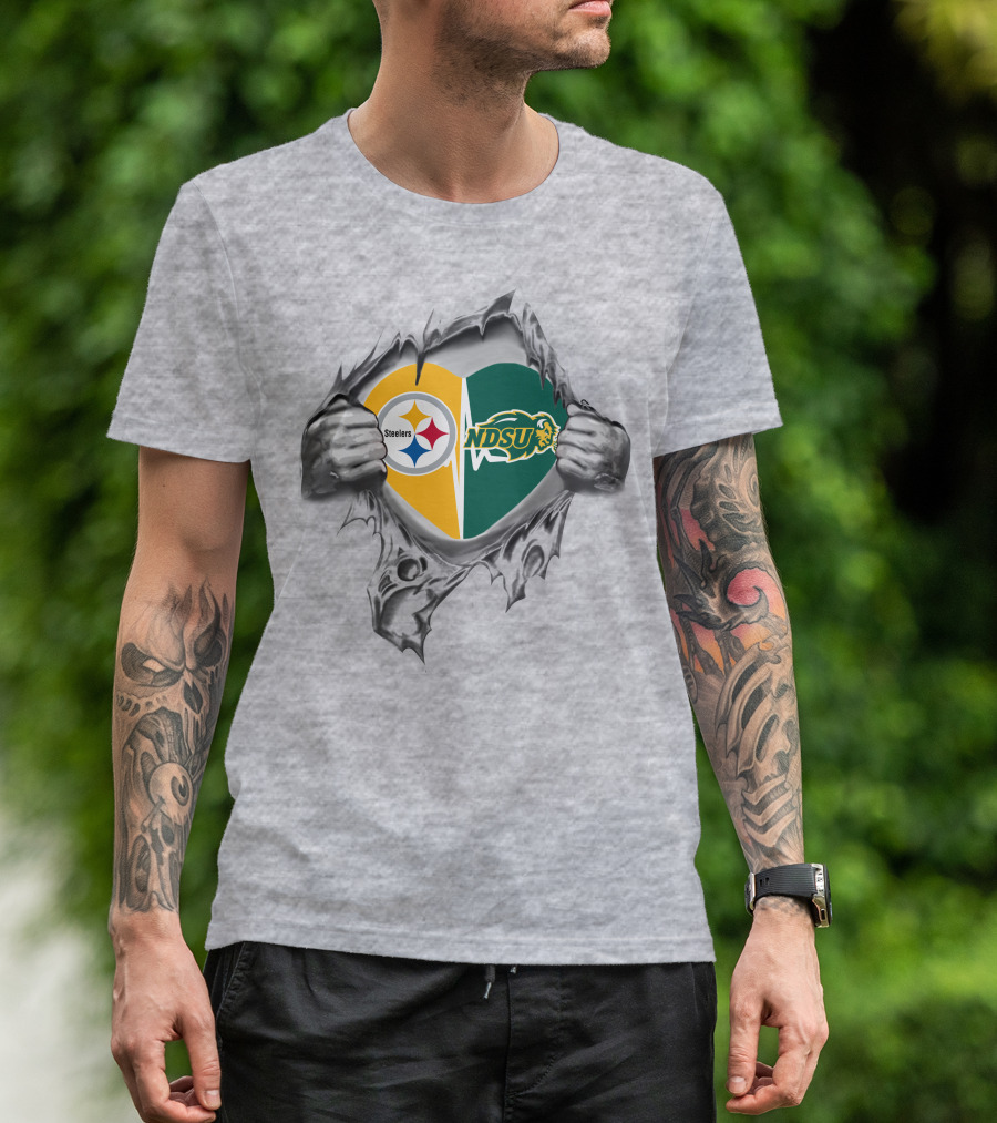 Steelers Ndsu Heart Logo Torn Fabric T-Shirt