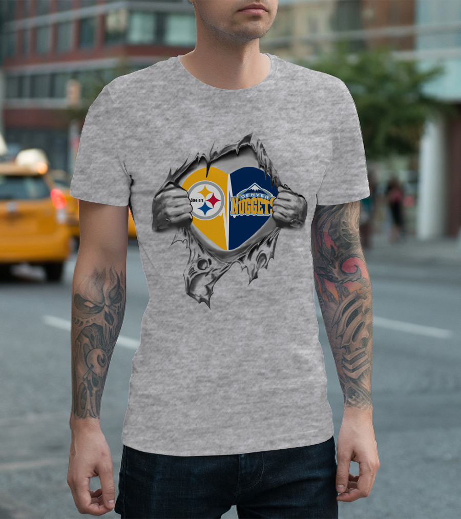 Steelers Denver Nuggets Heart Symbol Connection T-Shirt