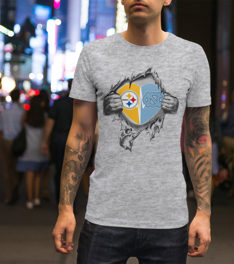 Steelers Tar Heels Heart Rip Iconic Team Fusion T-Shirt