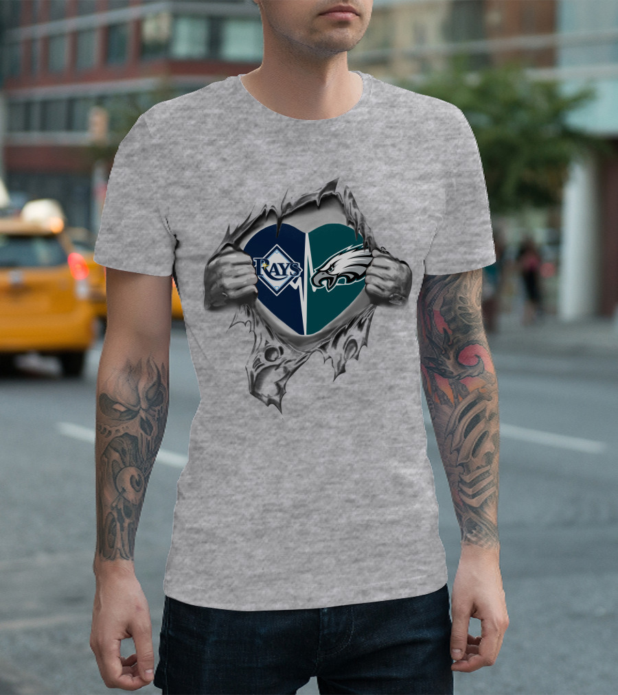 Eagles Rays Heart Torn Open Fan Logo Combination T-Shirt