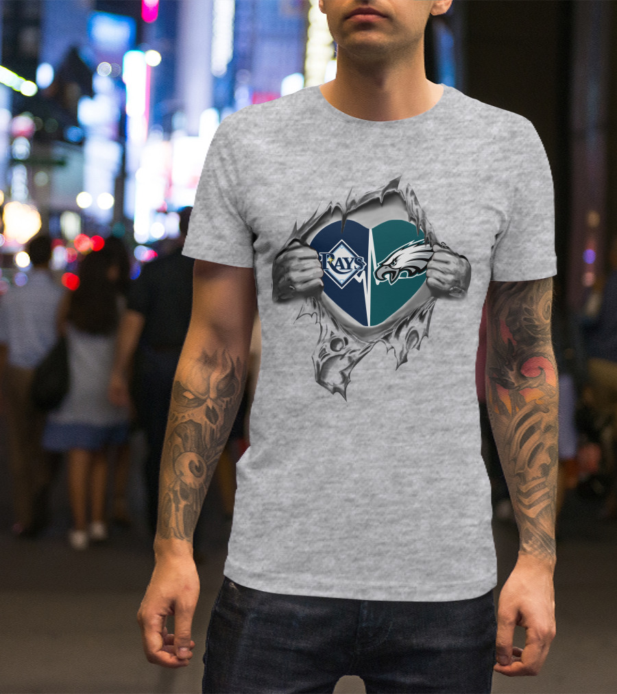 Eagles Rays Heart Torn Open Fan Logo Combination T-Shirt
