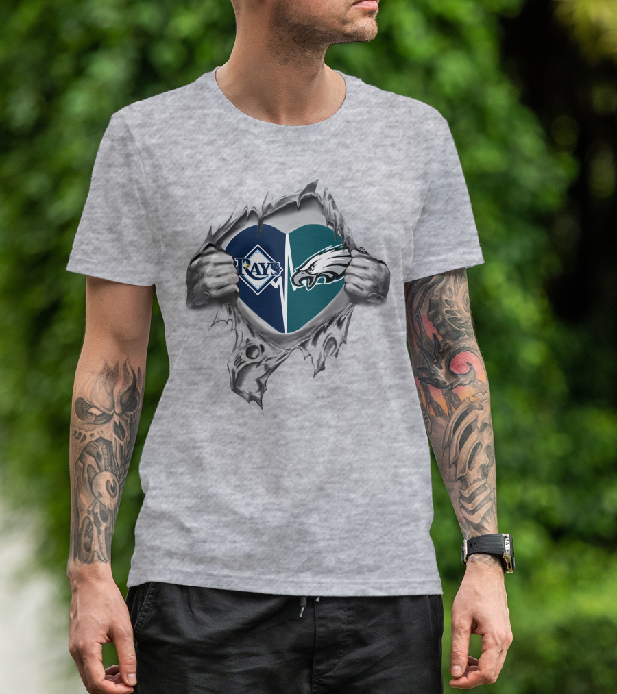 Eagles Rays Heart Torn Open Fan Logo Combination T-Shirt