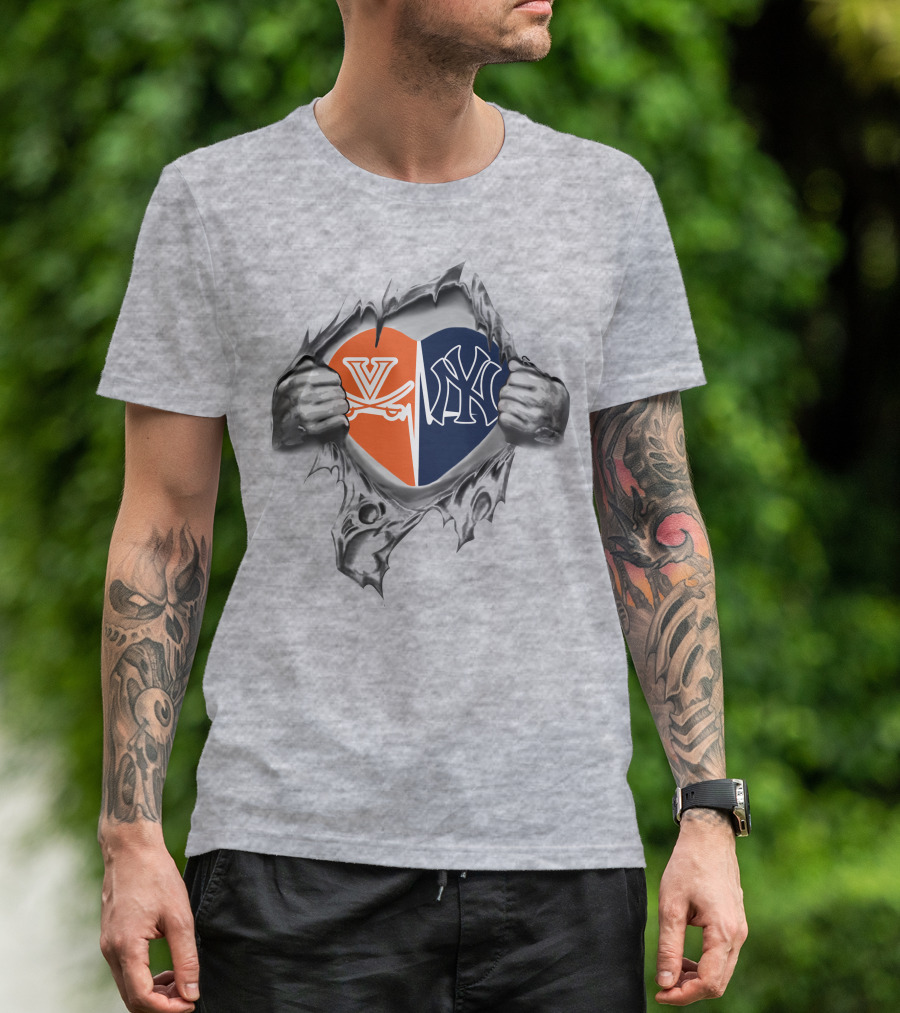 Yankees Cavaliers Heart With Split T-Shirt