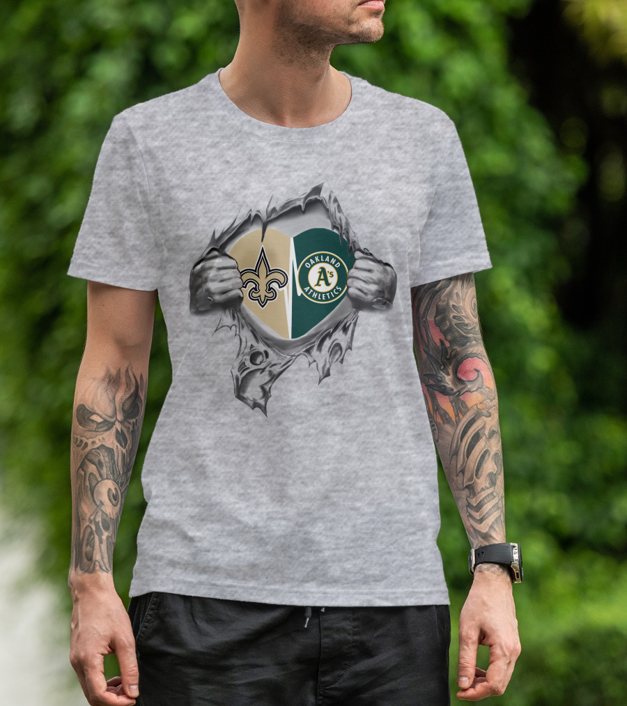 Saints Athletics Heart New Orleans Oakland A's Fan Duo T-Shirt