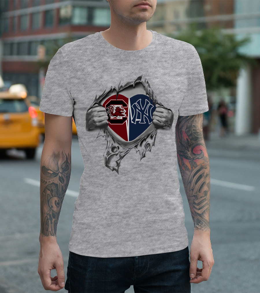 Yankees Gamecocks Heart Rip T-Shirt