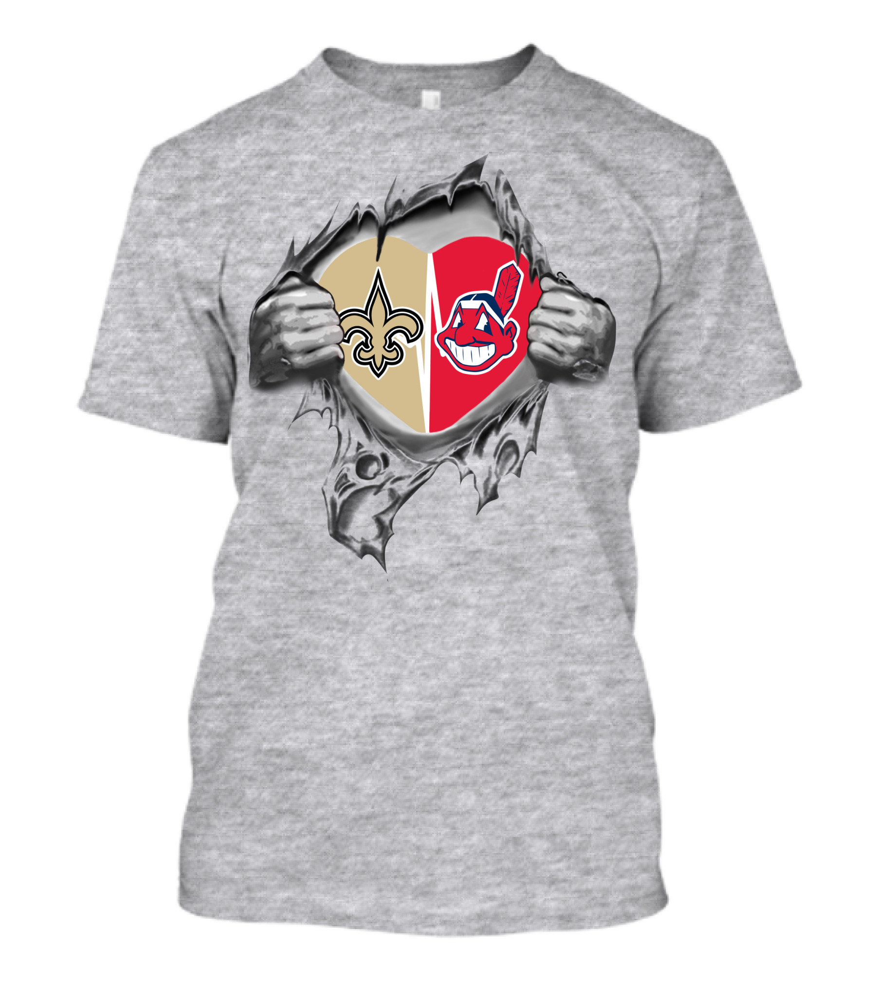 Saints Indians Heart With NFL Fleur-de-Lis And Chief T-Shirt