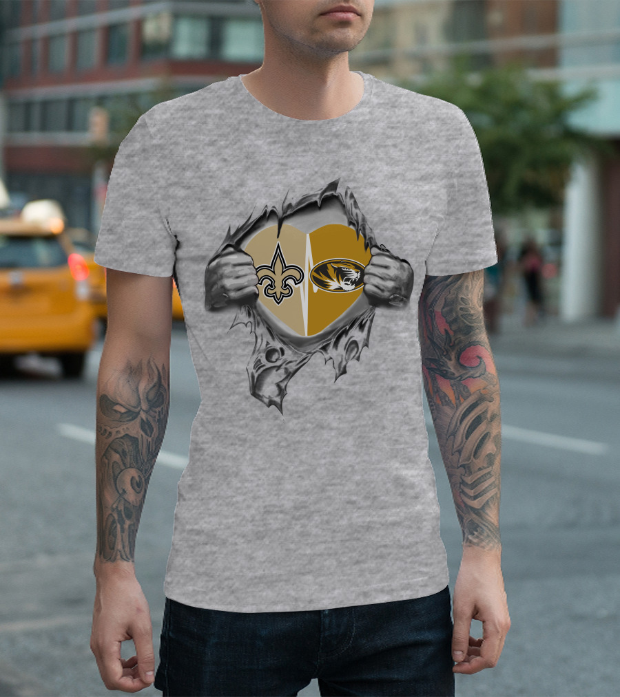 Saints Missouri Tigers Heart Torn Open T-Shirt
