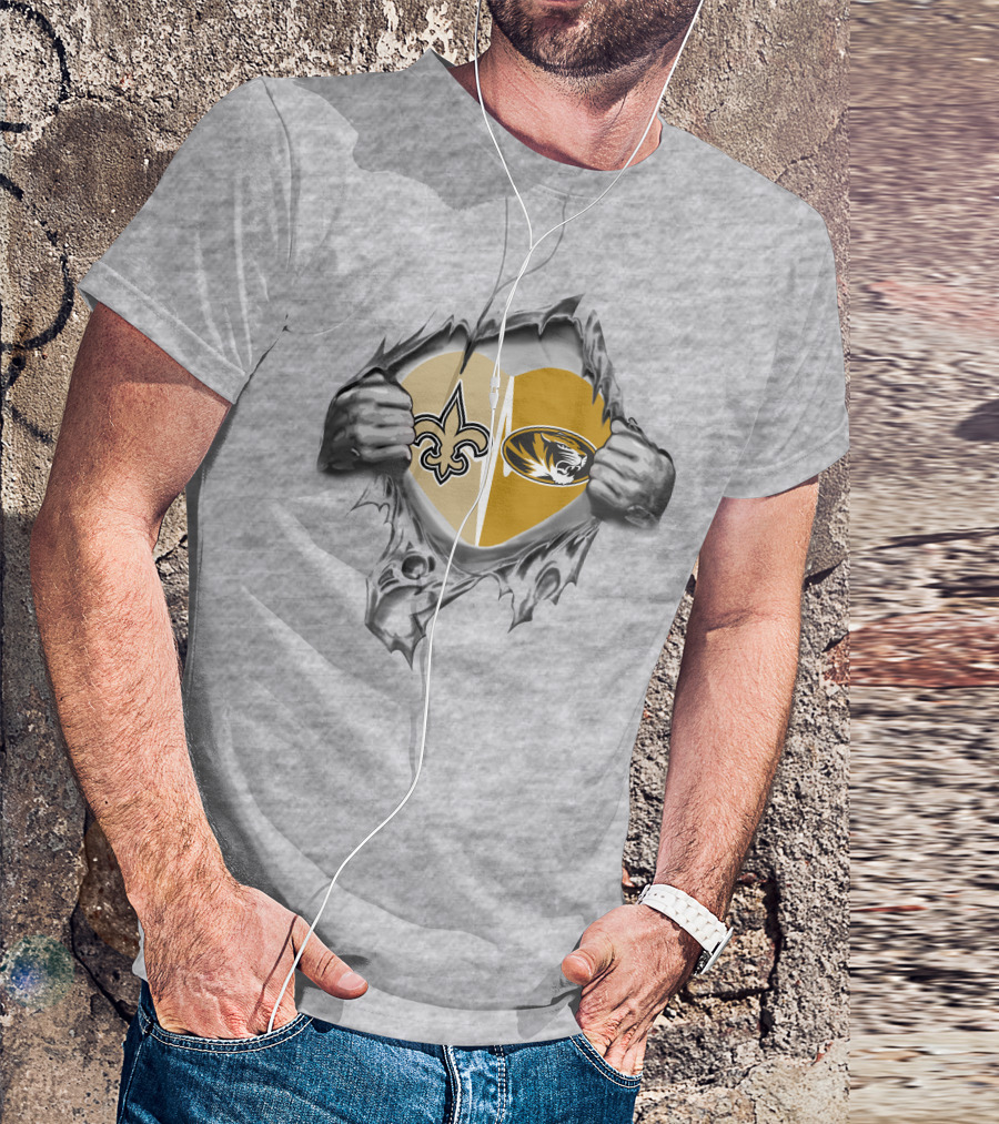 Saints Missouri Tigers Heart Torn Open T-Shirt