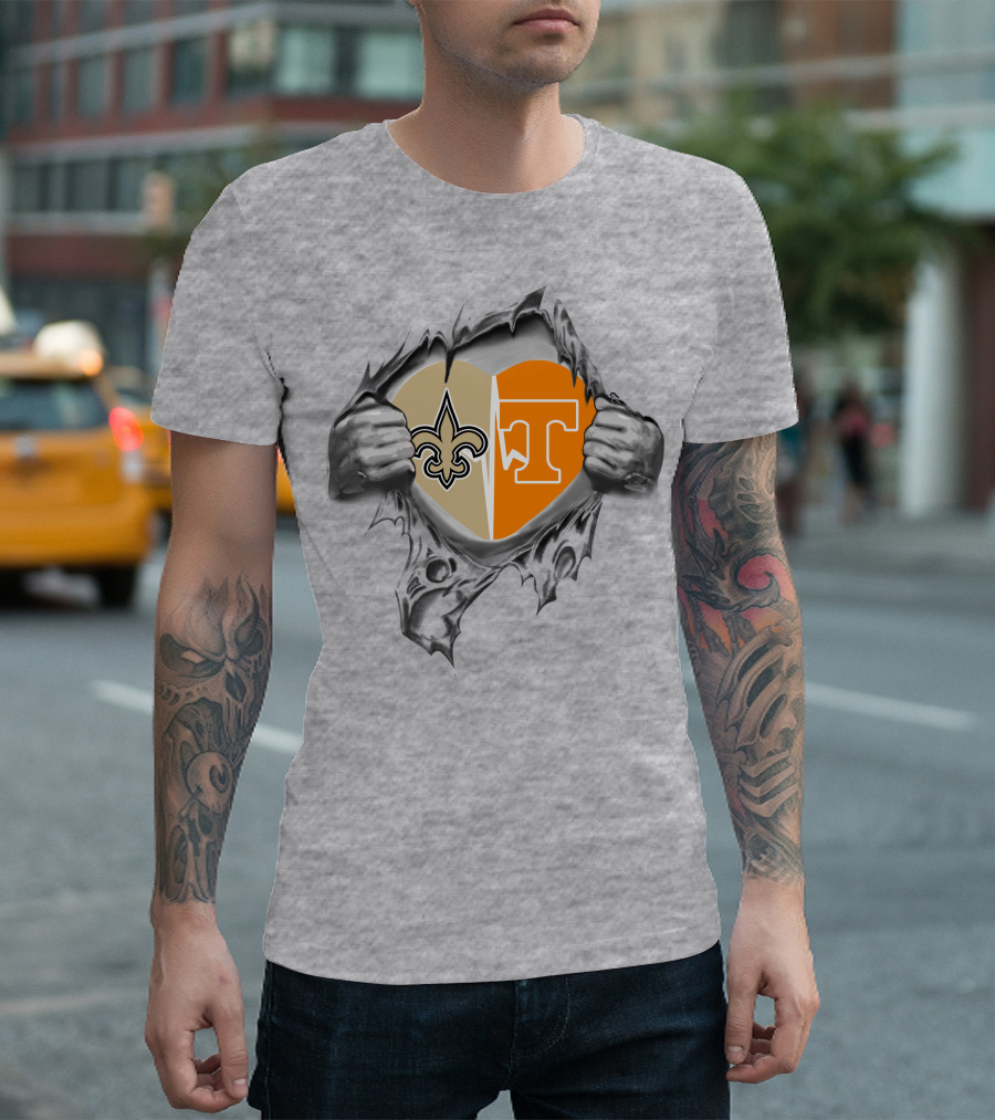 Saints Tennessee Heart Split Fleur-de-lis and Power T T-Shirt