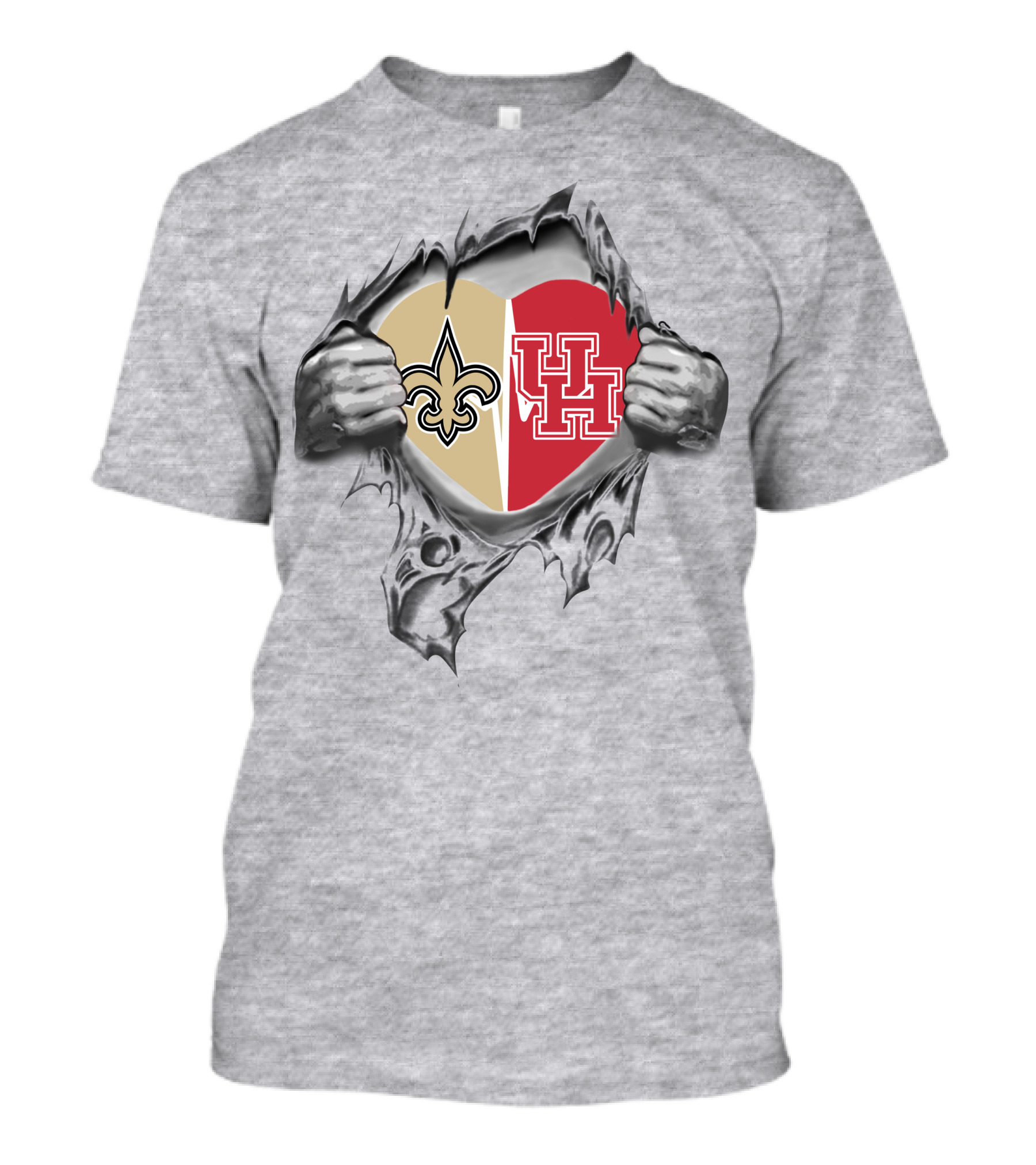 Saints UH It's In My Heart New Orleans Fleur-de-Lis Houston Cougars Heart T-Shirt