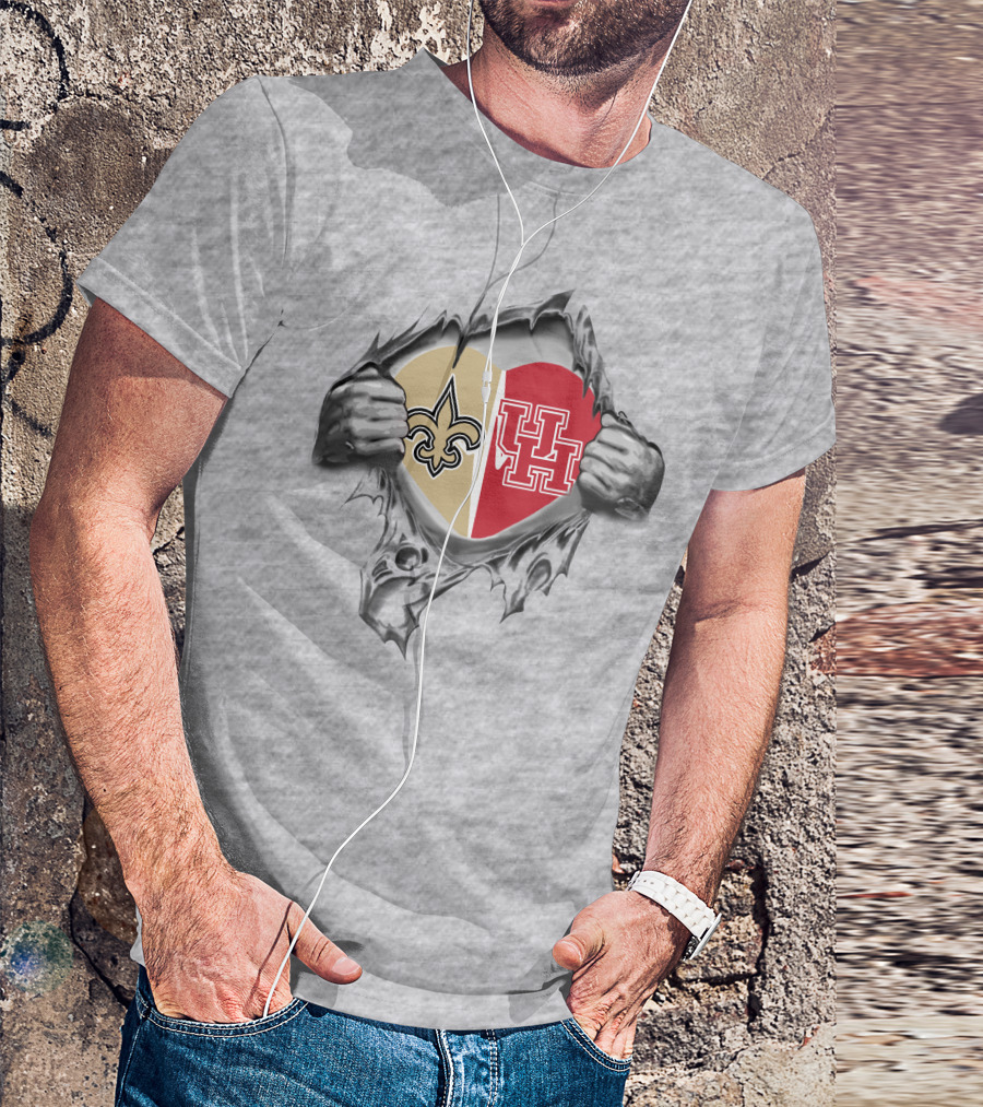 Saints UH It's In My Heart New Orleans Fleur-de-Lis Houston Cougars Heart T-Shirt