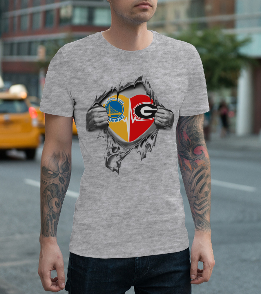 Golden State Warriors Georgia Bulldogs Heart Logo Fusion T-Shirt