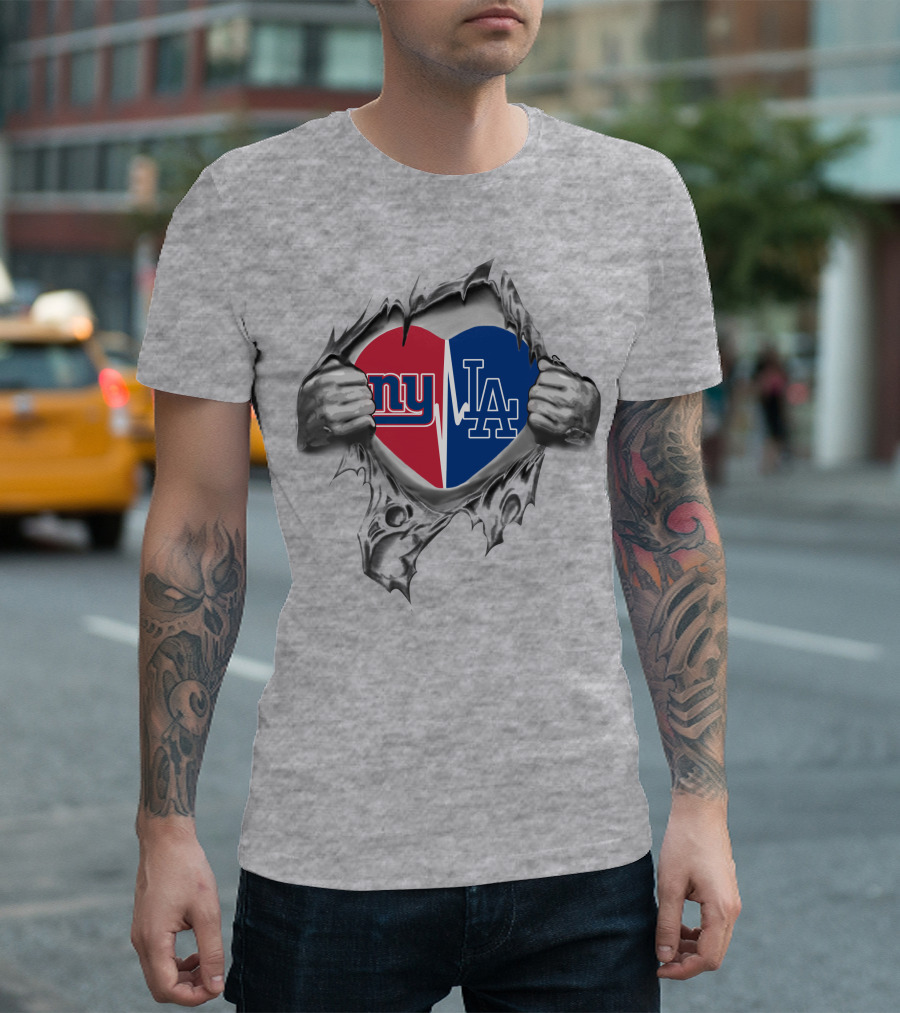Giants Dodgers NY LA Heart Rip T-Shirt