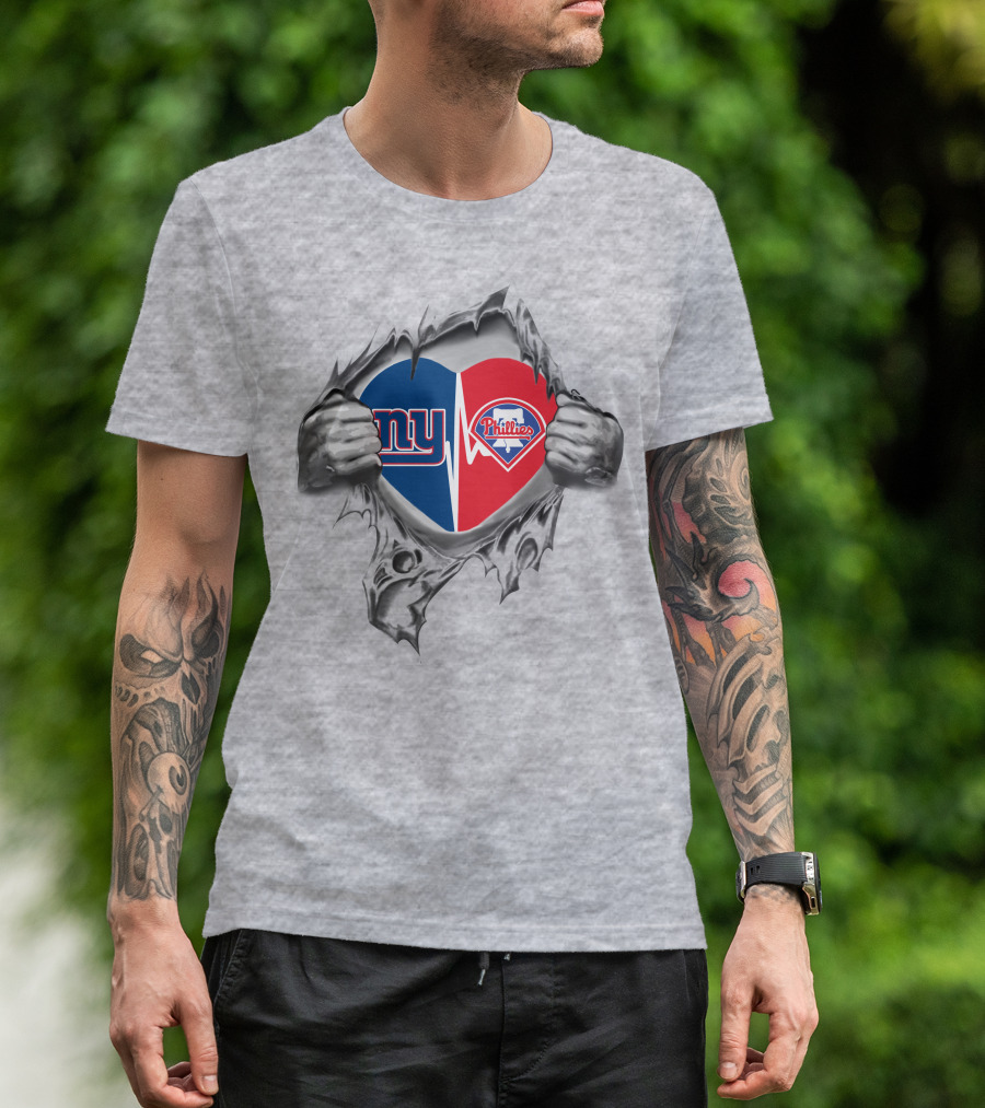 Giants Phillies Heart Symbol Logo Ripped T-Shirt