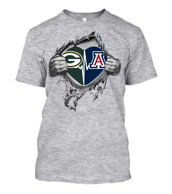 Green Bay Packers Arizona Wildcats Heartbeat Hands T-Shirt