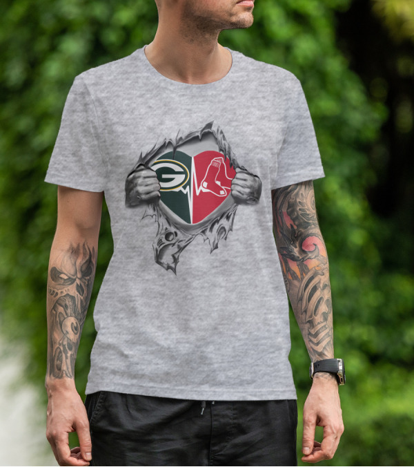 Green Bay Packers Boston Red Sox Heartbeat Fusion T-Shirt