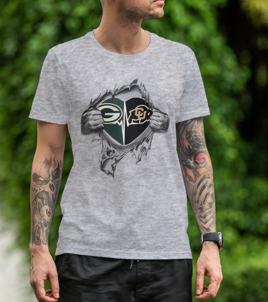 Green Bay Packers Colorado Buffaloes Heart Rip T-Shirt