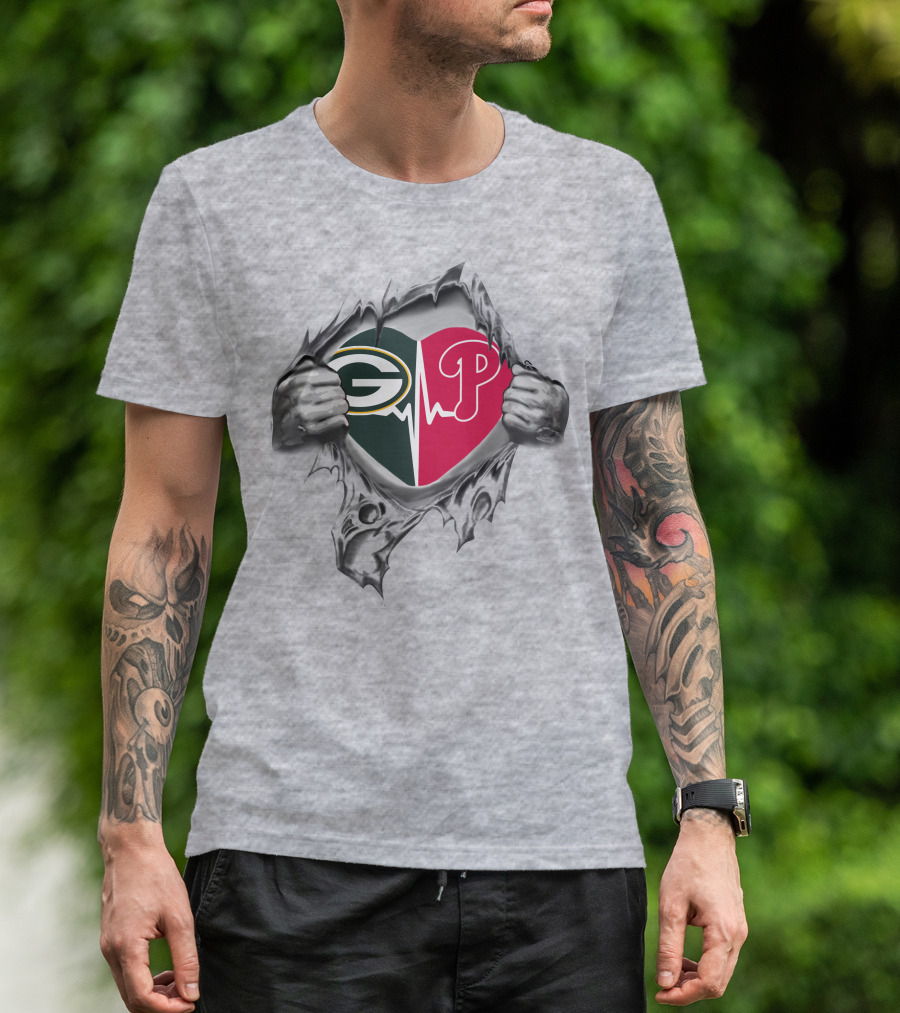 Green Bay Packers Philadelphia Phillies Heartbeat T-Shirt