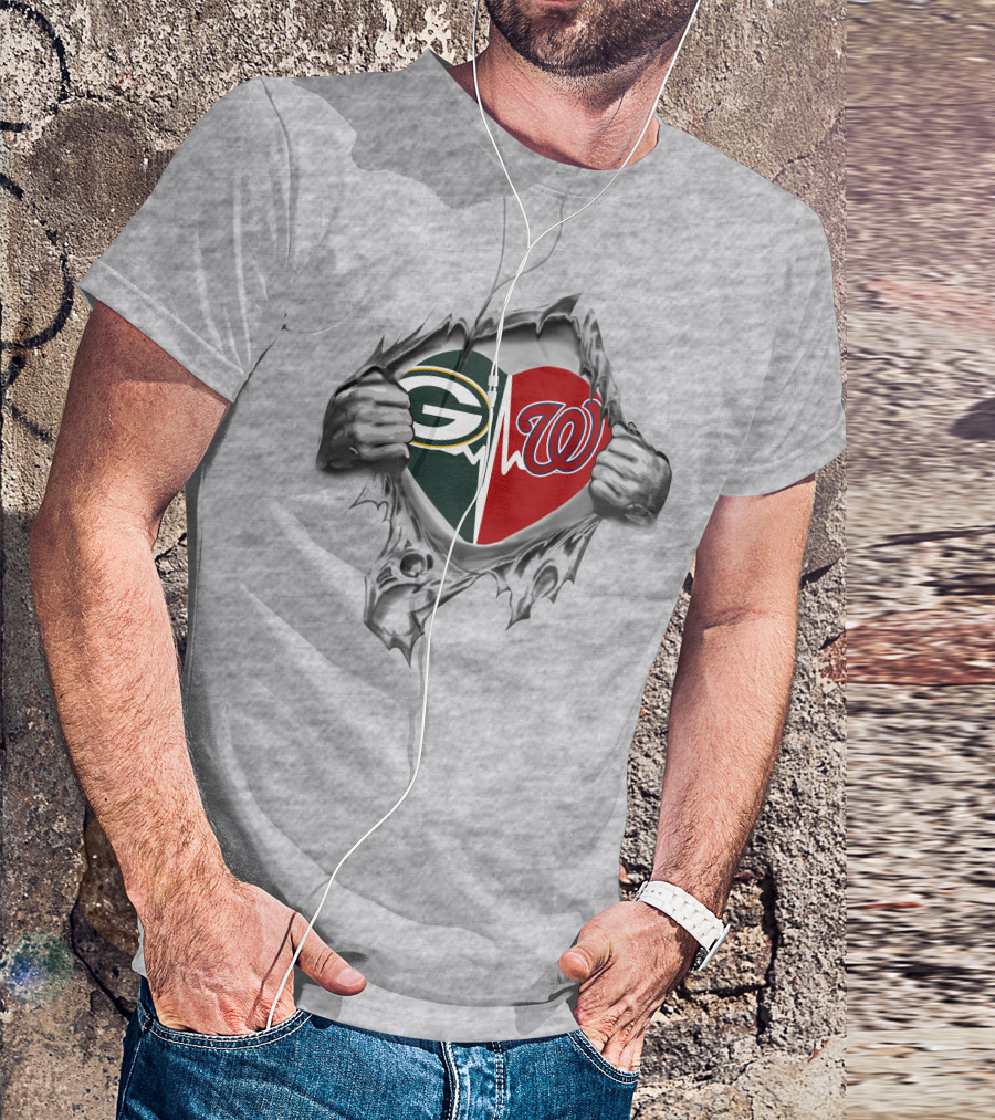 Heart Of Green Bay Packers Washington Nationals Unity T-Shirt