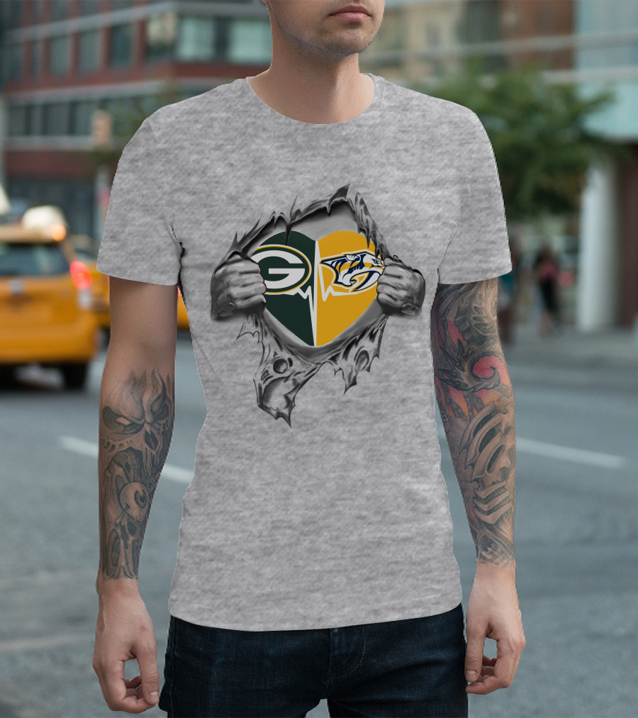 Green Bay Packers Nashville Predators Heart T-Shirt