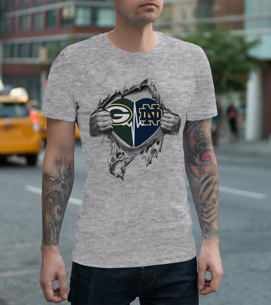 Green Bay Packers Notre Dame Heartbeat T-Shirt