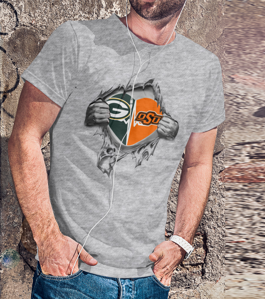 Green Bay Packers OSU Heart Logo Fusion T-Shirt