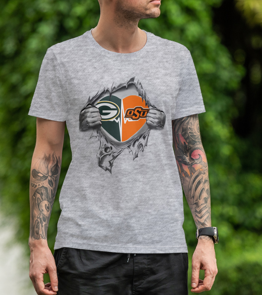Green Bay Packers OSU Heart Logo Fusion T-Shirt