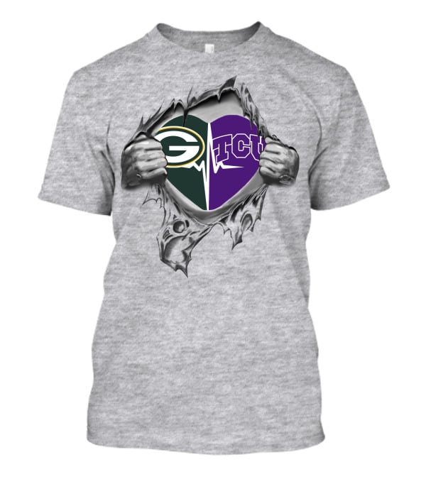 Green Bay Packers TCU Horned Frogs Heart Rip Through T-Shirt