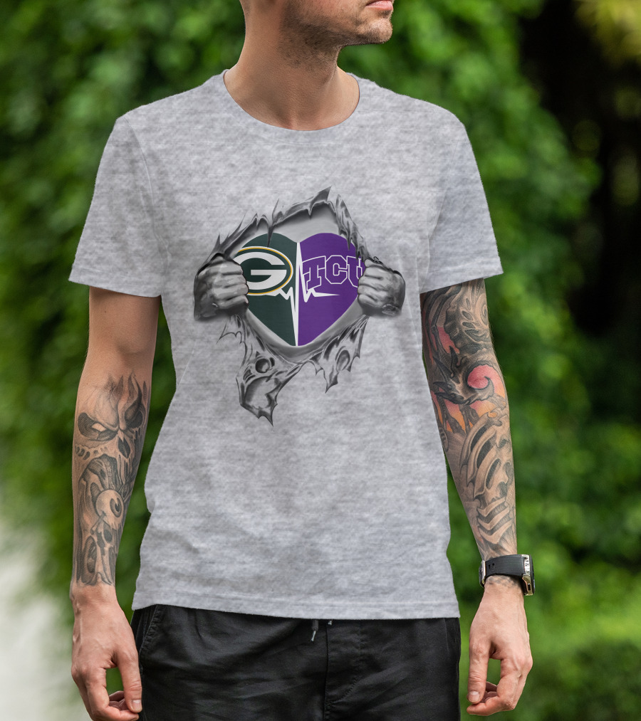 Green Bay Packers TCU Horned Frogs Heart Rip Through T-Shirt