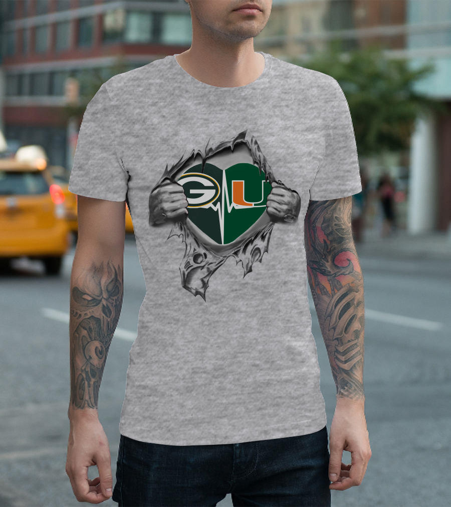 Green Bay Packers Miami Hurricanes Heartbeat T-Shirt