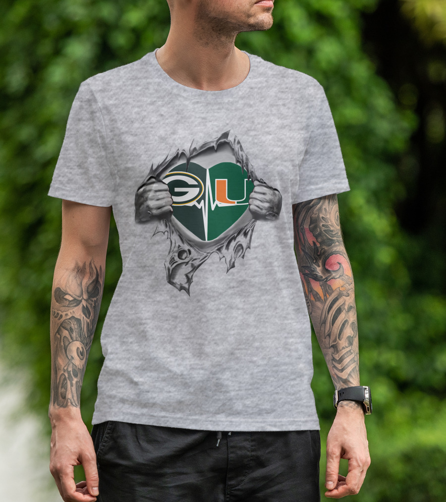 Green Bay Packers Miami Hurricanes Heartbeat T-Shirt