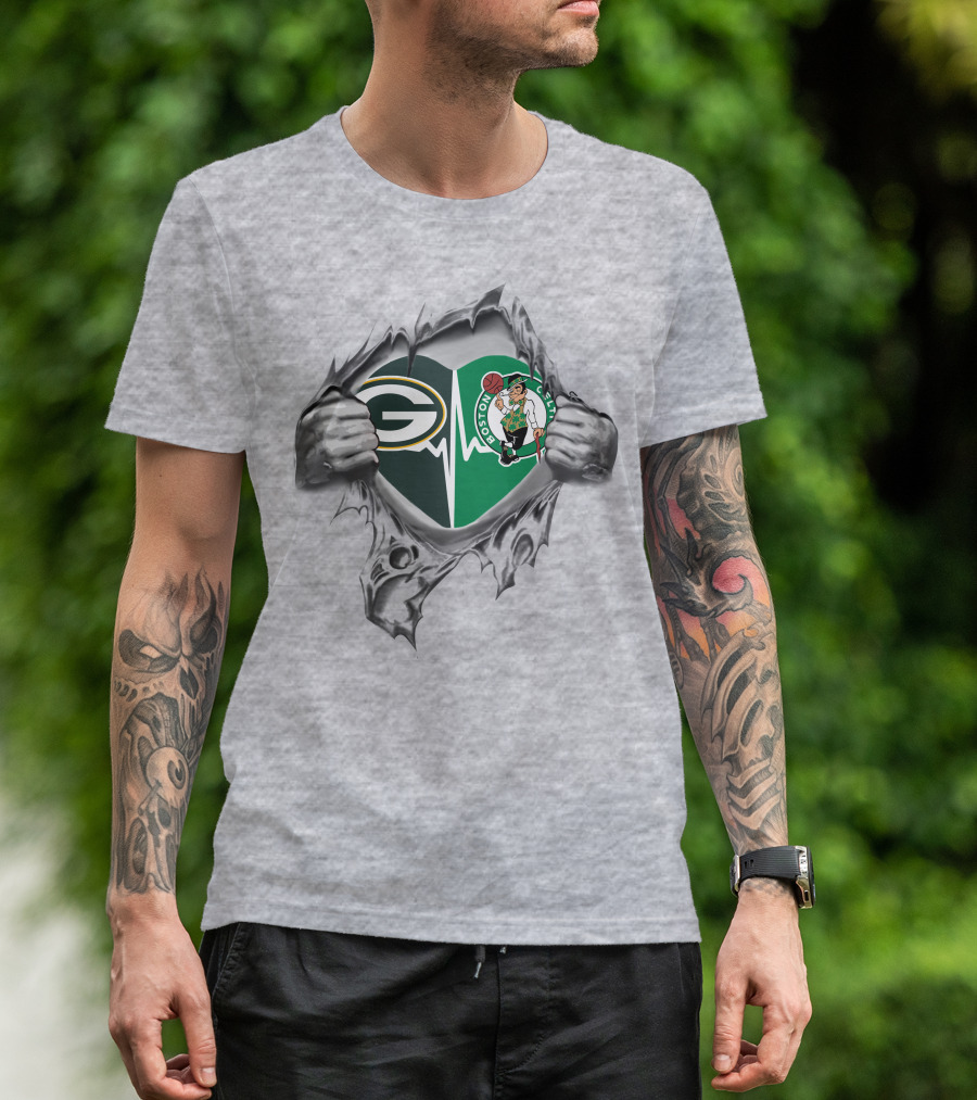 Green Bay Packers Boston Celtics Heartbeat Fusion T-Shirt