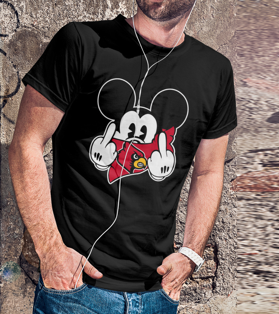 Louisville Cardinals Mickey Mouse Middle Finger T-Shirt