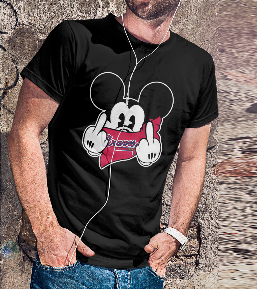Braves Mickey Mouse Fan Art With Red Bandana T-Shirt