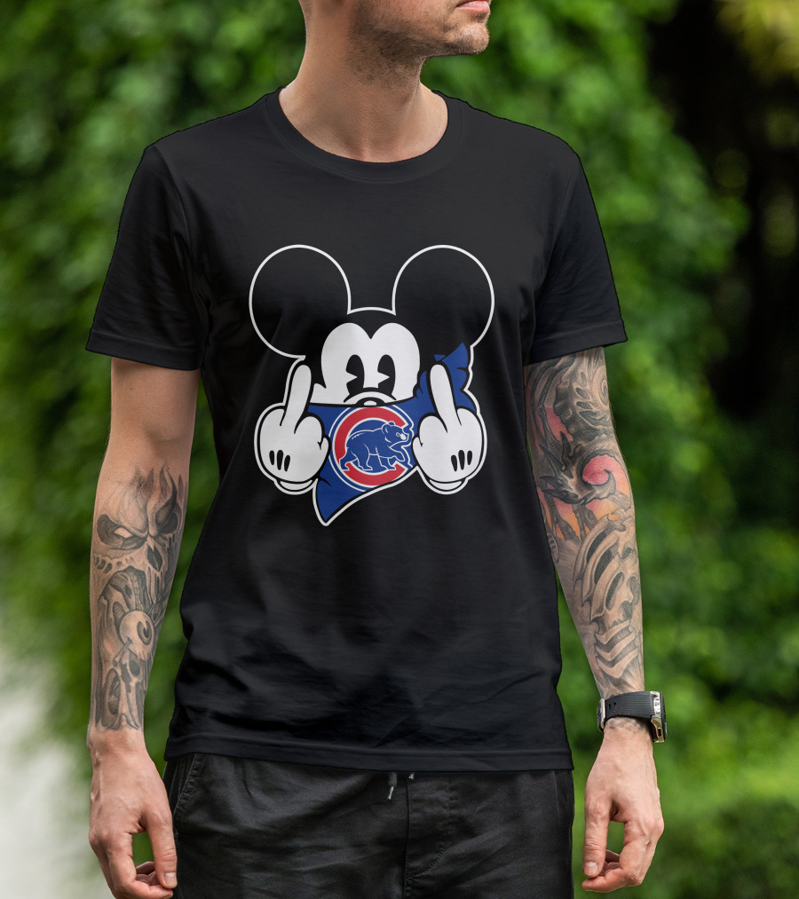 Cubs Mickey Mouse Flipping Double Middle Fingers Bandana T-Shirt