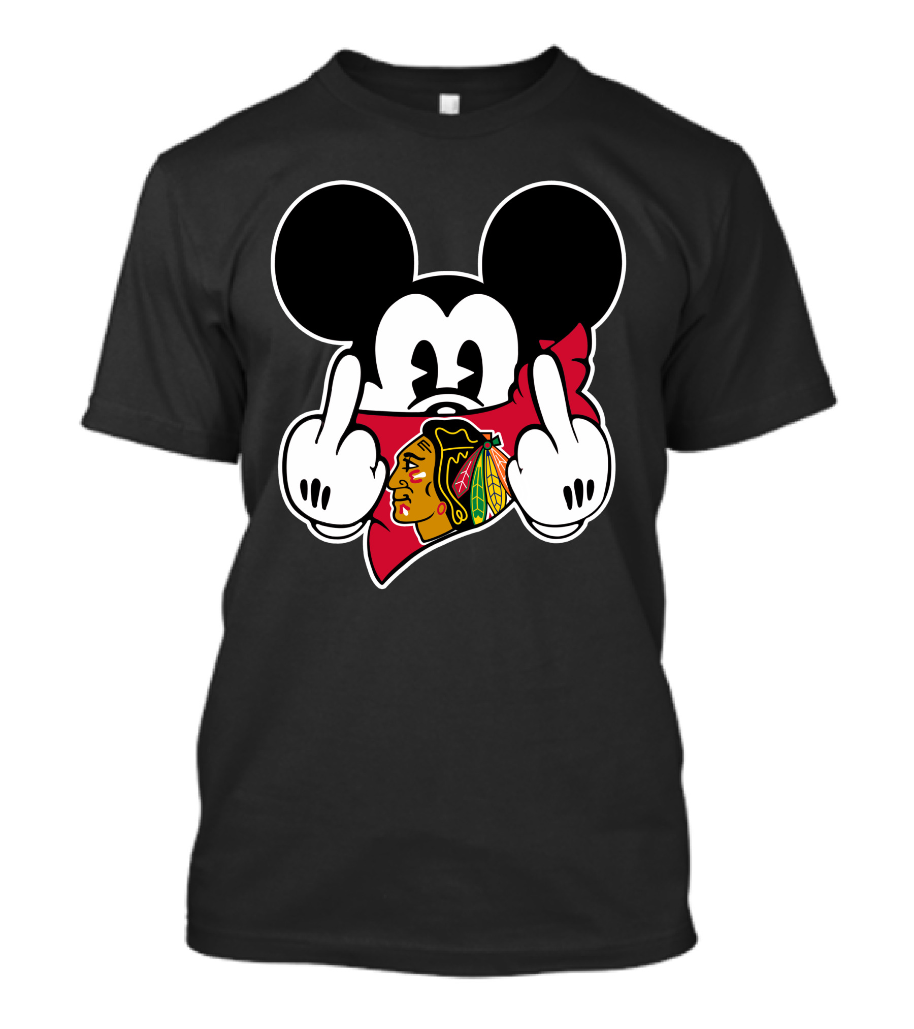 Mickey Mouse Blackhawks Logo Gesture T-Shirt