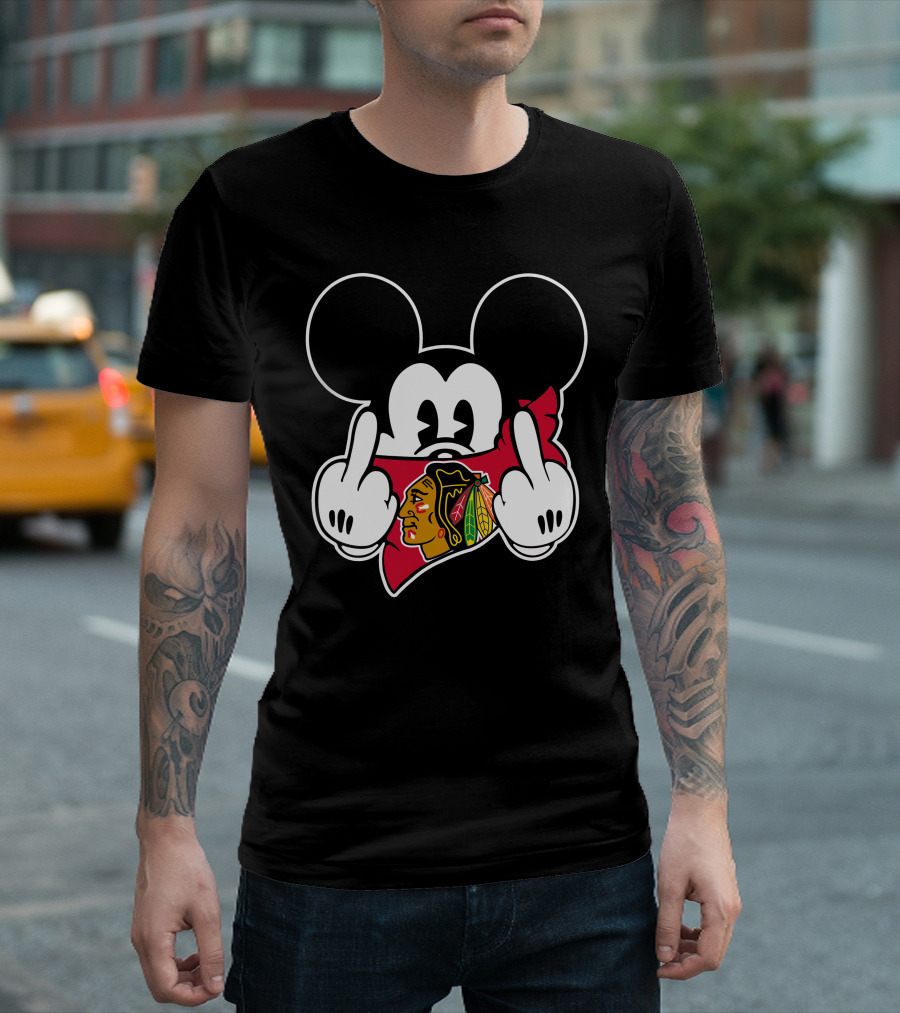 Mickey Mouse Blackhawks Logo Gesture T-Shirt