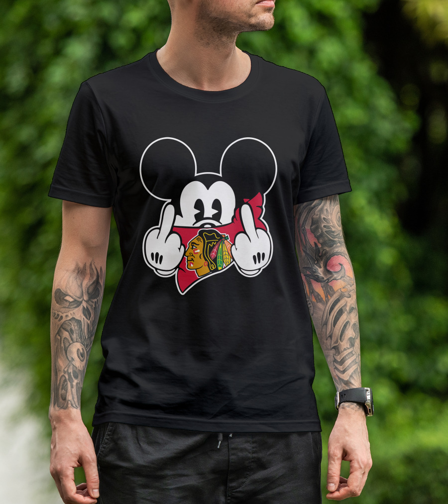 Mickey Mouse Blackhawks Logo Gesture T-Shirt