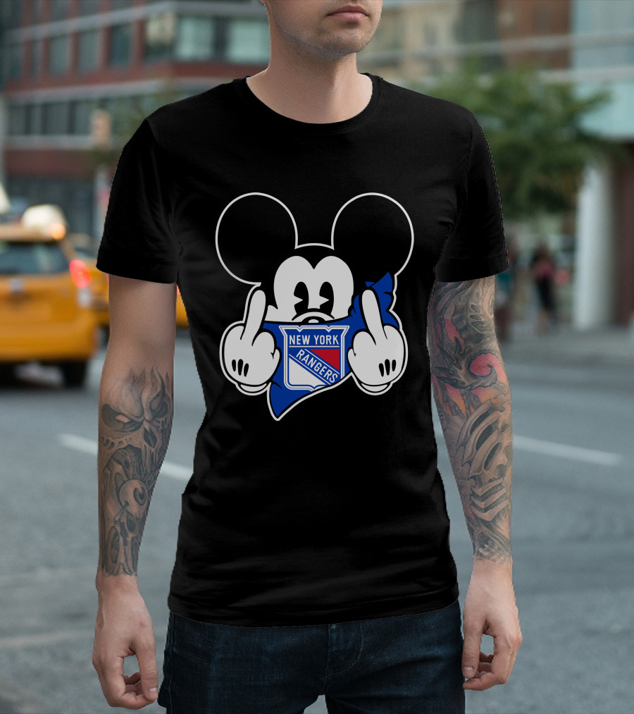 New York Rangers Mickey Middle Fingers Graphics T-Shirt