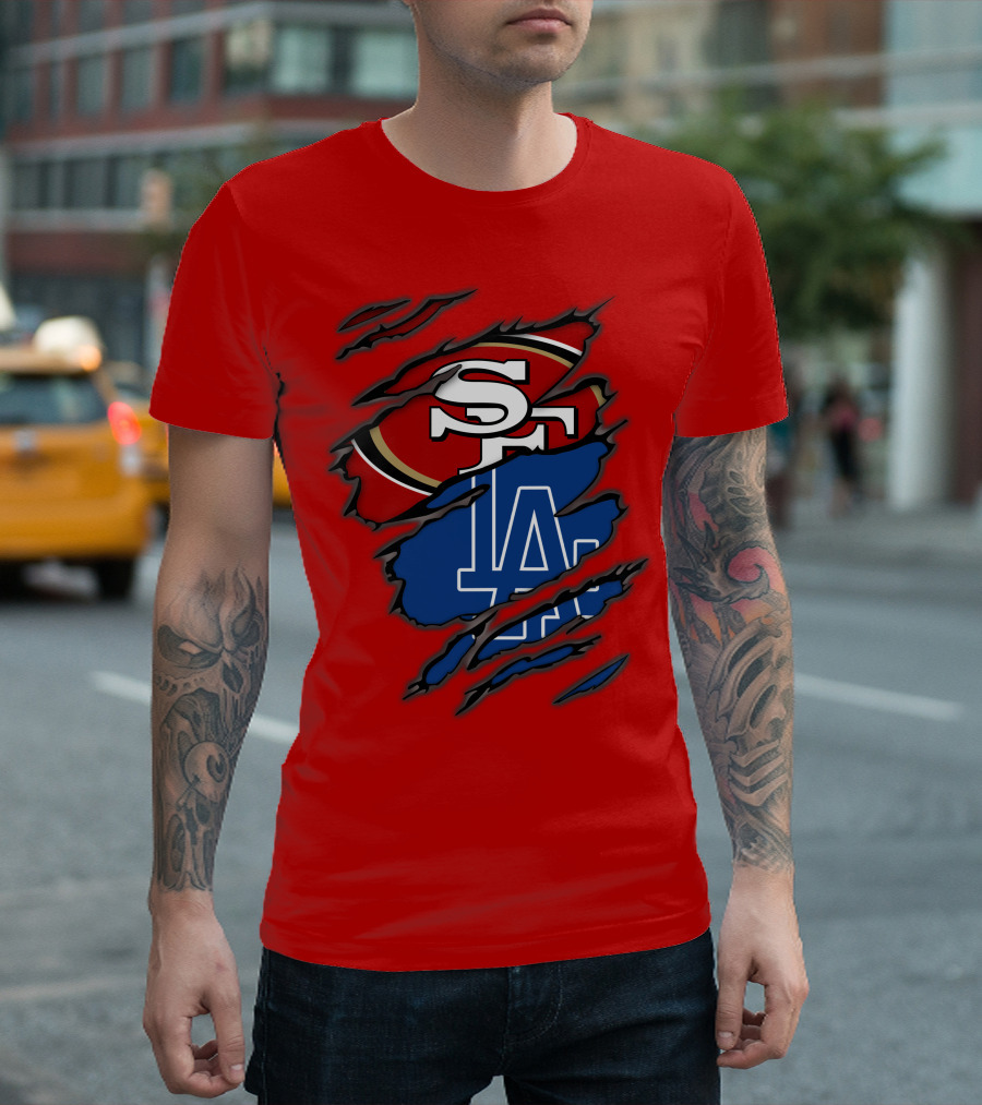 Sf 49ers And La Dodgers Logos Patchwork T-Shirt