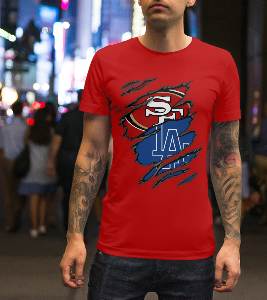 Sf 49ers And La Dodgers Logos Patchwork T-Shirt