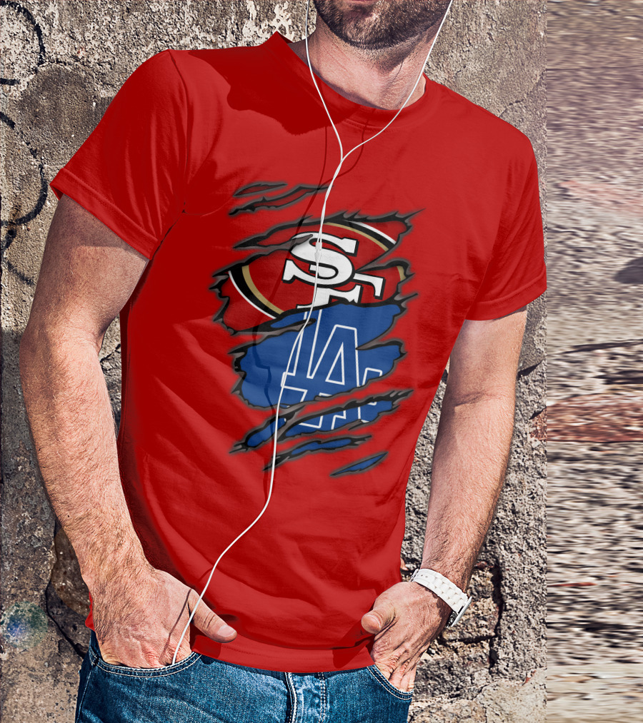 Sf 49ers And La Dodgers Logos Patchwork T-Shirt