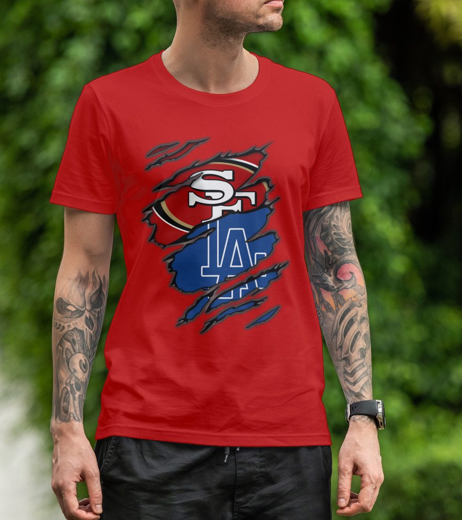 Sf 49ers And La Dodgers Logos Patchwork T-Shirt
