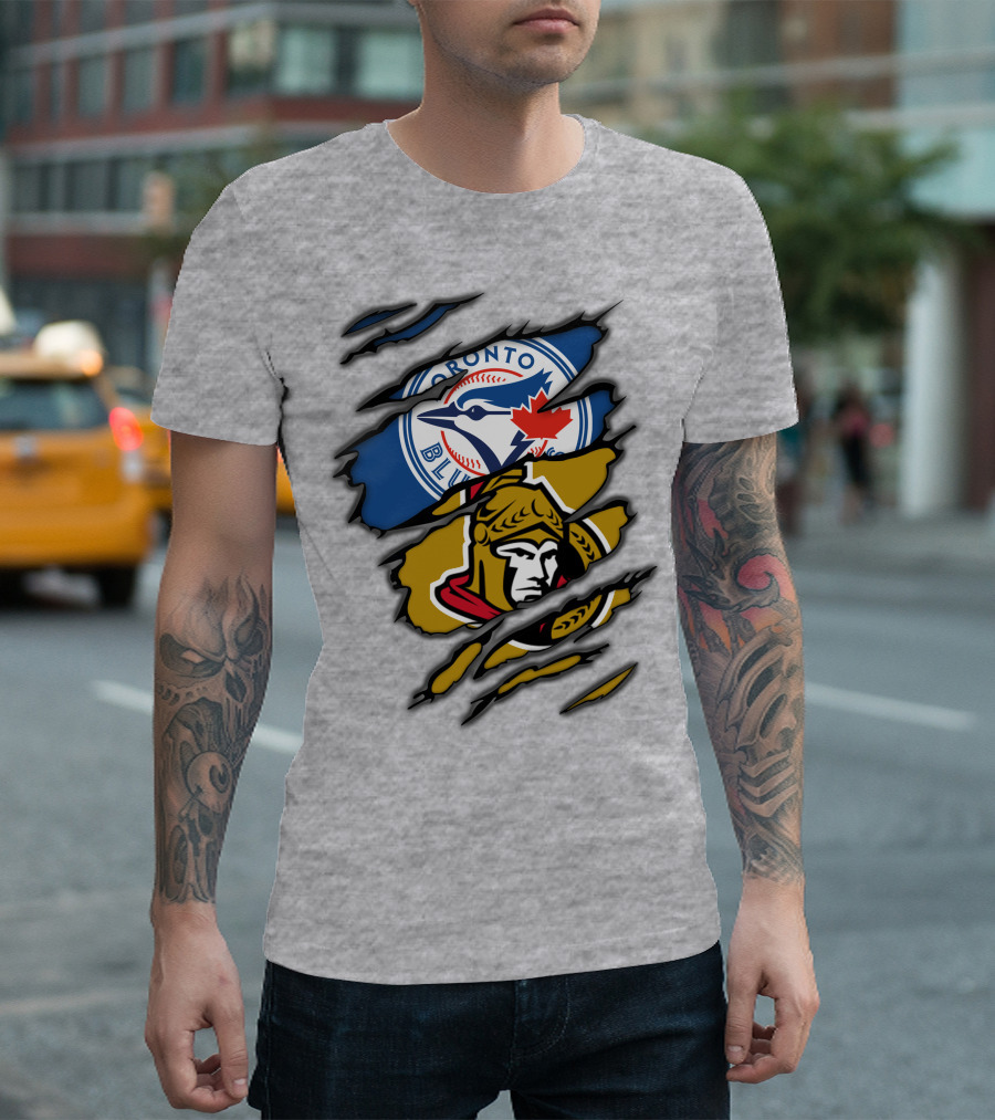 Toronto Blue Jays Ottawa Senators Dual Logo Rip T-Shirt