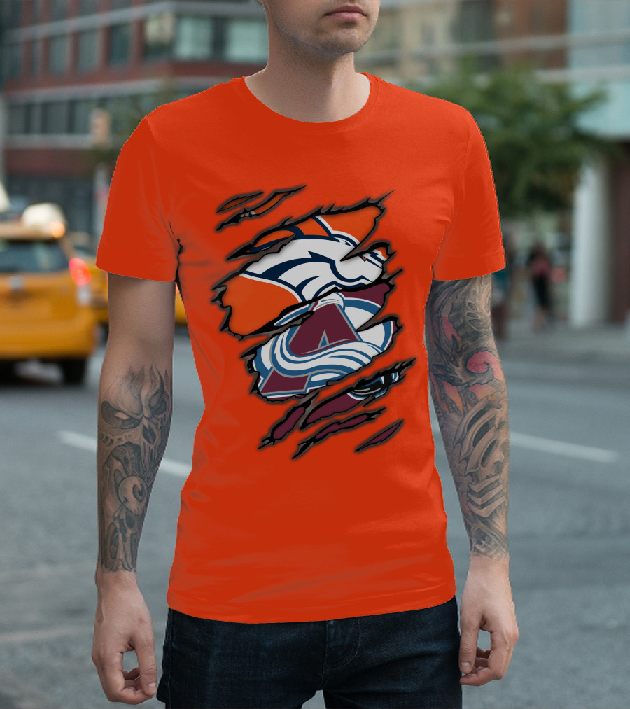 Broncos Avalanche Nfl Nhl Logo Crossover Collaboration T-Shirt