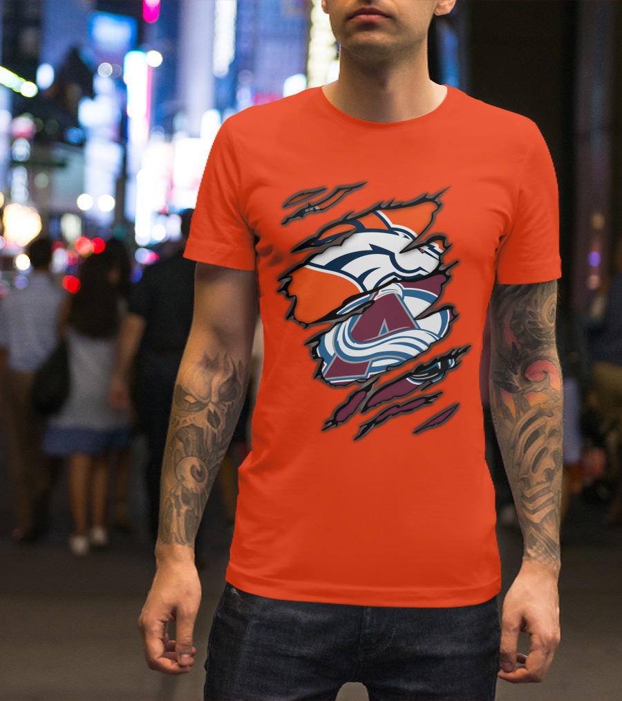 Broncos Avalanche Nfl Nhl Logo Crossover Collaboration T-Shirt