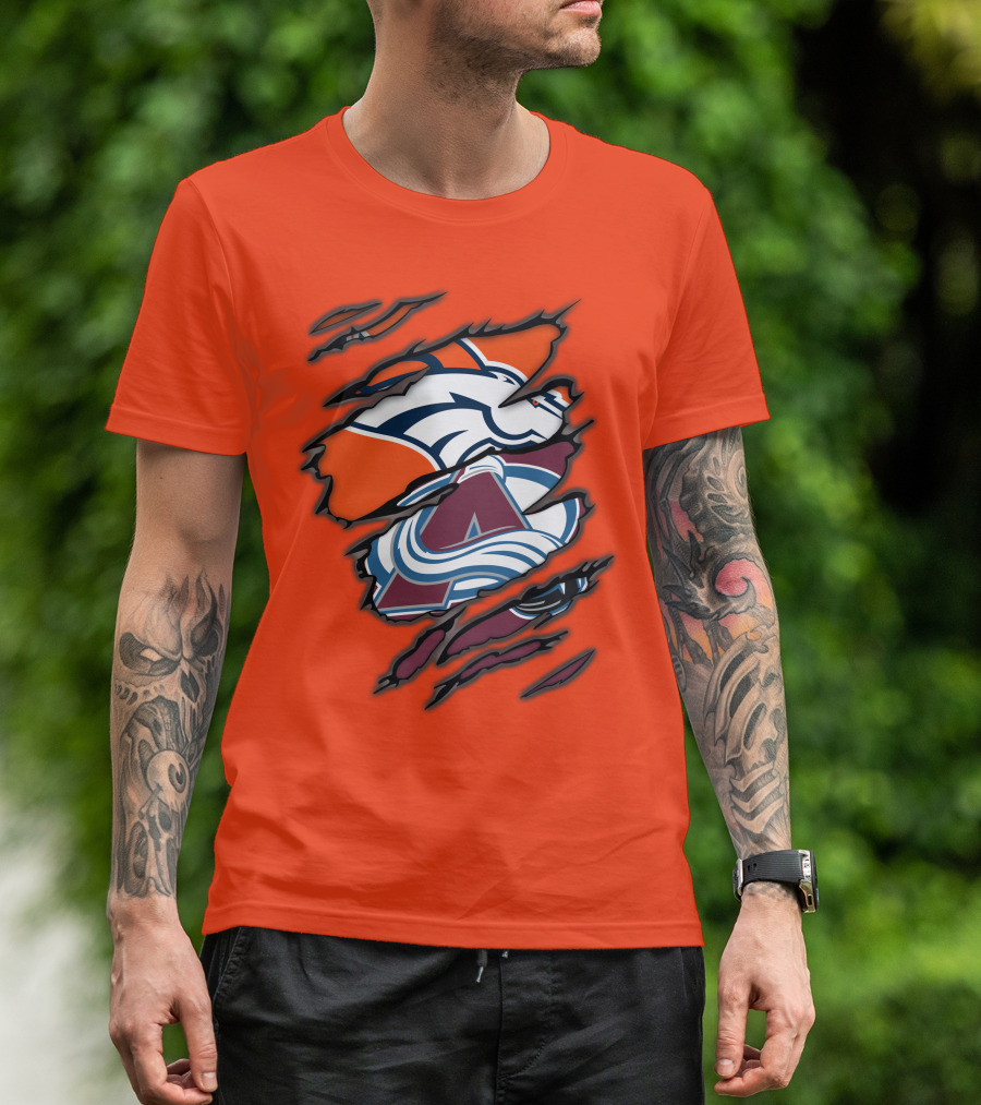 Broncos Avalanche Nfl Nhl Logo Crossover Collaboration T-Shirt