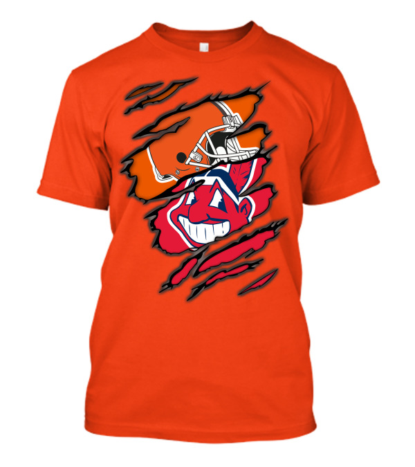 Cleveland Browns Helmet Retro Indians Chief Wahoo Claw Marks Logo Combination T-Shirt