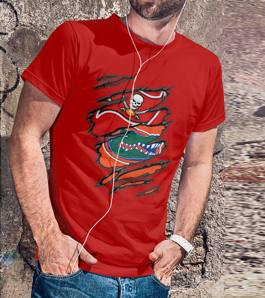 Buccaneers Gators Skull Football And Alligator Dual Logo Burst T-Shirt