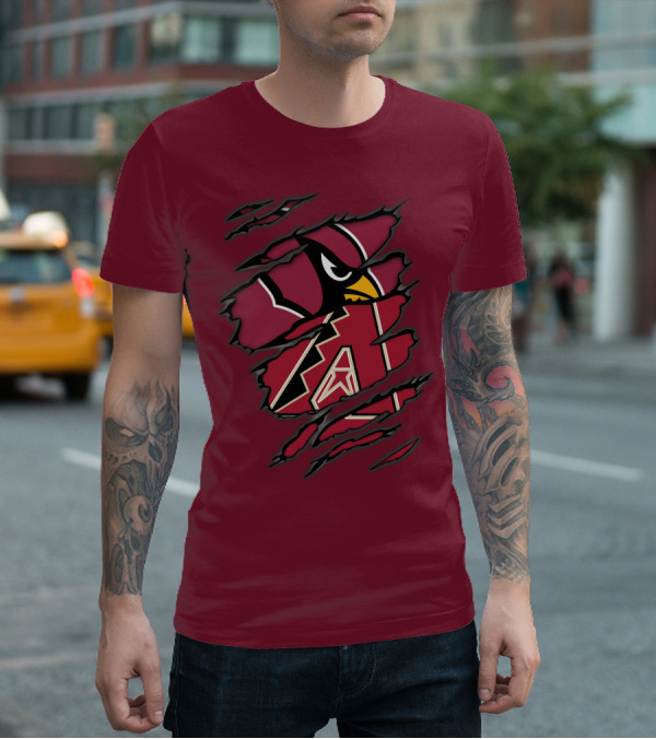 Cardinals And Diamondbacks Union Ripped Claw Marks Logo Fan T-Shirt